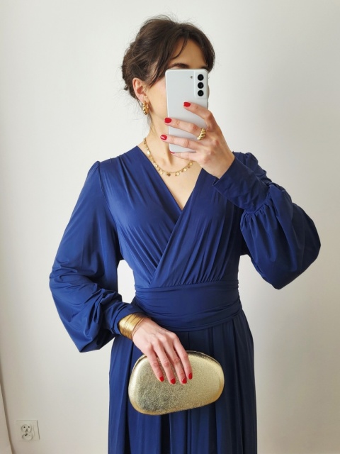 Granatowa długa sukienka z długim ręakwem 3XL