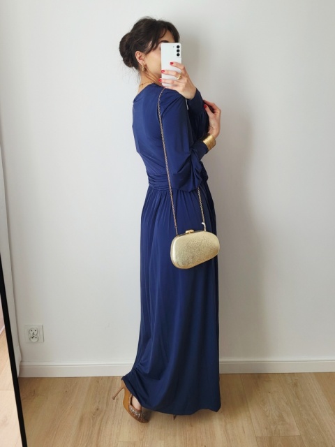 Granatowa długa sukienka z długim ręakwem 3XL