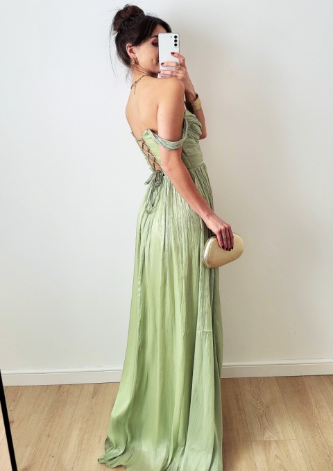 Iness długa sukienka z gorsetem pistacjowa