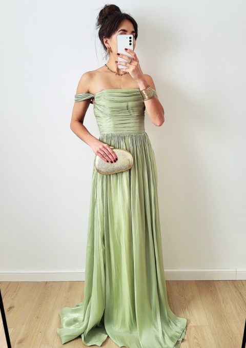 Iness długa sukienka z gorsetem pistacjowa