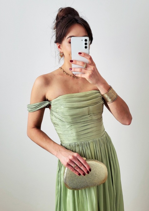 Iness długa sukienka z gorsetem pistacjowa