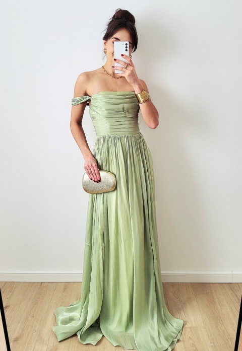 Iness długa sukienka z gorsetem pistacjowa