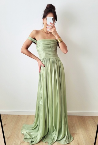 Iness długa sukienka z gorsetem pistacjowa