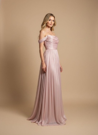 Iness długa sukienka z gorsetem podrowy róż