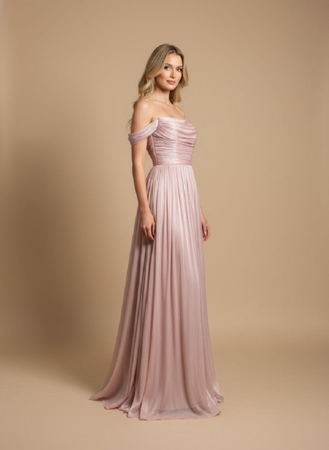 Iness długa sukienka z gorsetem podrowy róż