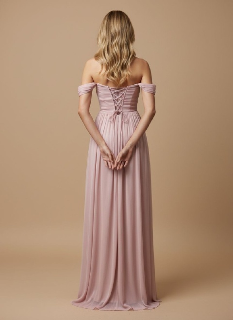 Iness długa sukienka z gorsetem podrowy róż