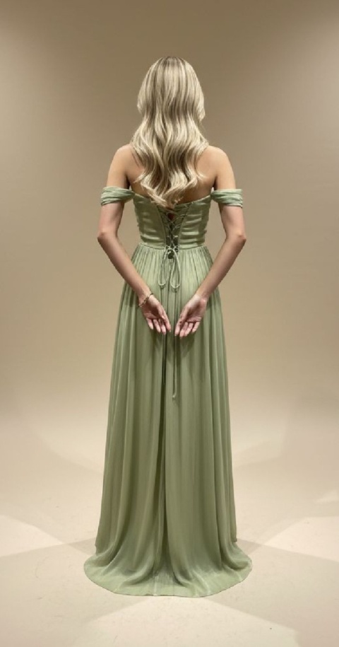 Iness długa sukienka z gorsetem oliwkowa