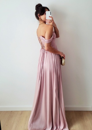 Iness długa sukienka z gorsetem podrowy róż