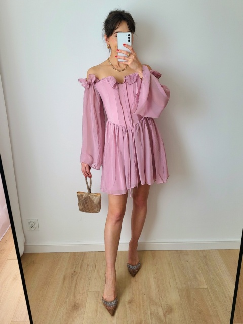 Krótka rozkloszownaa sukienka z gorsetem XXS