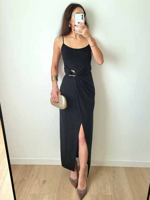 Loren brokatowa sukienka z delikatnym rozcięciem