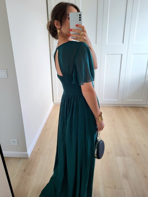 Długa sukienka wizytowa butelkowa zieleń