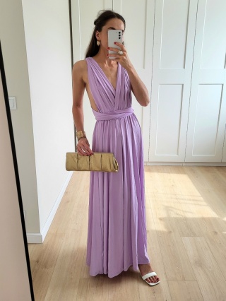 Liliowa sukienka maxi wiązana manyway