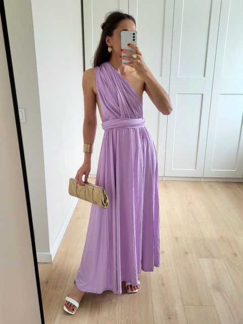 Liliowa sukienka maxi wiązana manyway