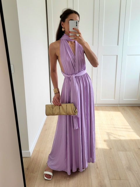 Liliowa sukienka maxi wiązana manyway