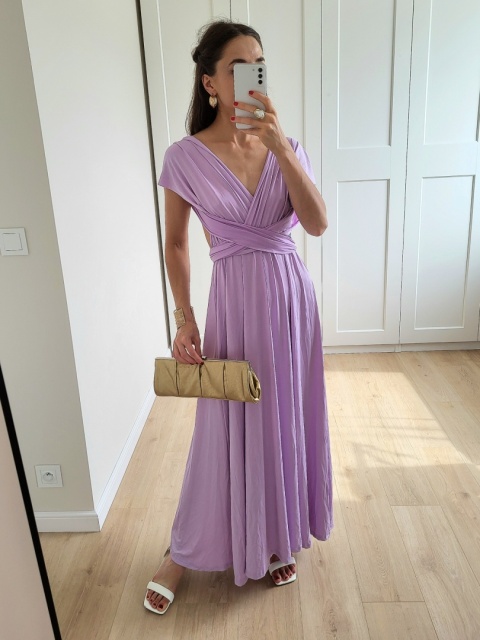 Liliowa sukienka maxi wiązana manyway