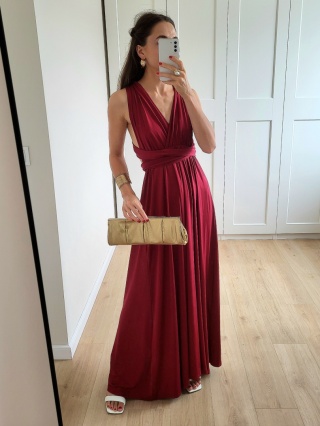 Bordowa długa sukienka wiązana manyway