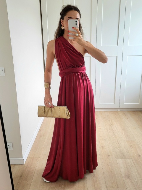 Bordowa długa sukienka wiązana manyway