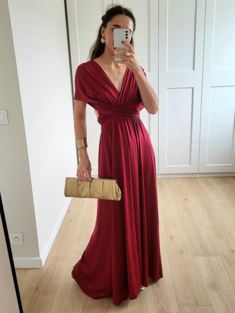 Bordowa długa sukienka wiązana manyway