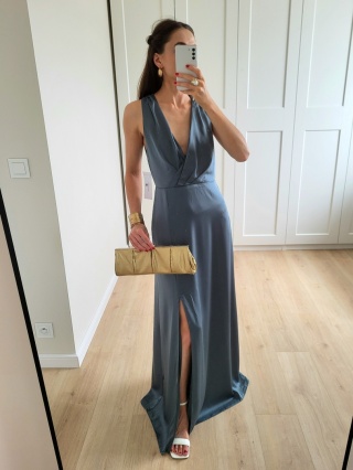 Satynowa sukienka maxi morska zieleń