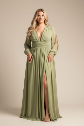 Rosa pistacjowa sukienka z delikatnym rocięciem plus size