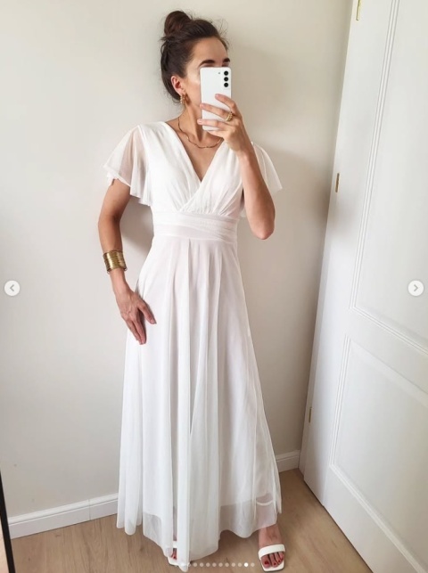 Tiulowa długa sukienka Latika