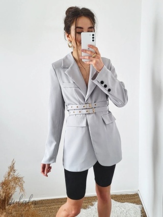 Szara marynarka oversize z dwoma paskami Grigio