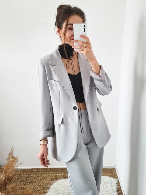 Szara marynarka oversize z dwoma paskami Grigio Szara marynarka oversize z dwoma paskami Grigio