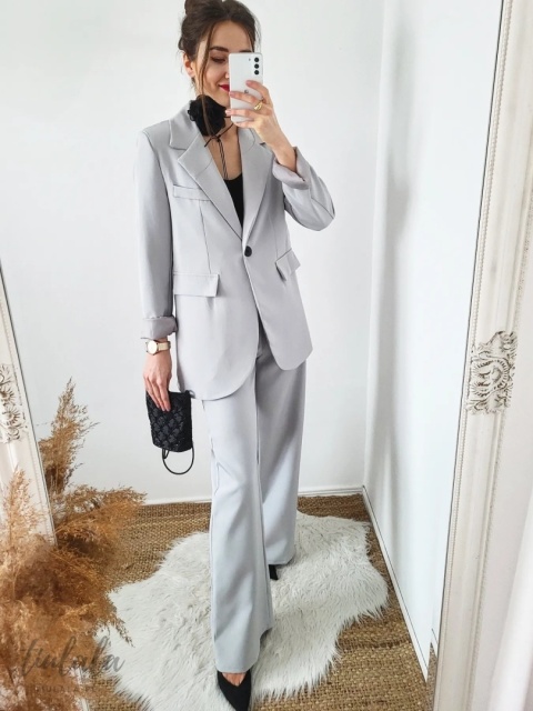 Szara marynarka oversize z dwoma paskami Grigio Szara marynarka oversize z dwoma paskami Grigio