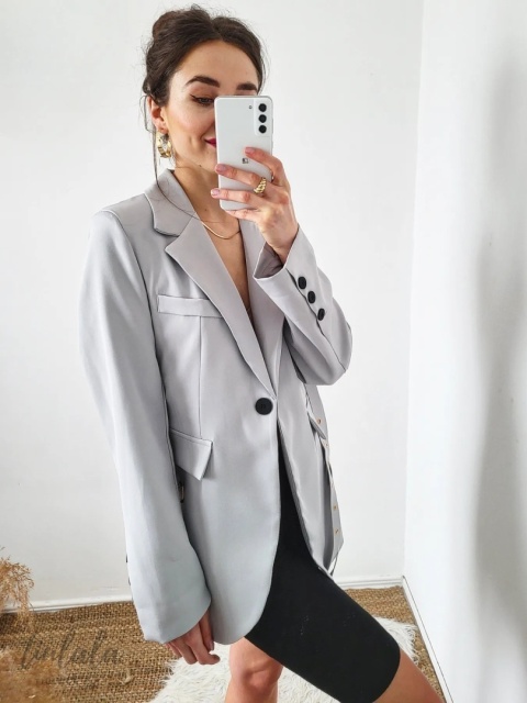 Szara marynarka oversize z dwoma paskami Grigio Szara marynarka oversize z dwoma paskami Grigio