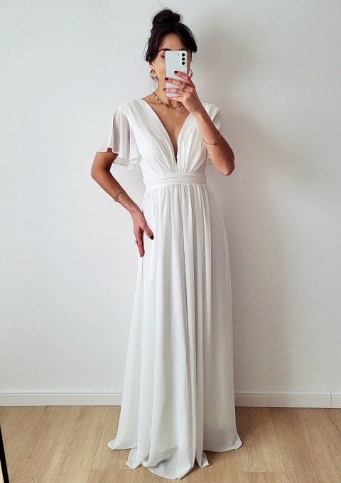 Tessa biała suknia o prostym zwiewnym kroju