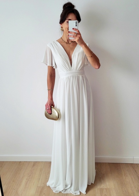 Tessa biała suknia o prostym zwiewnym kroju