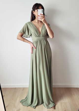 Tessa pistacjowa długa sukienka o zwiewnym kroju