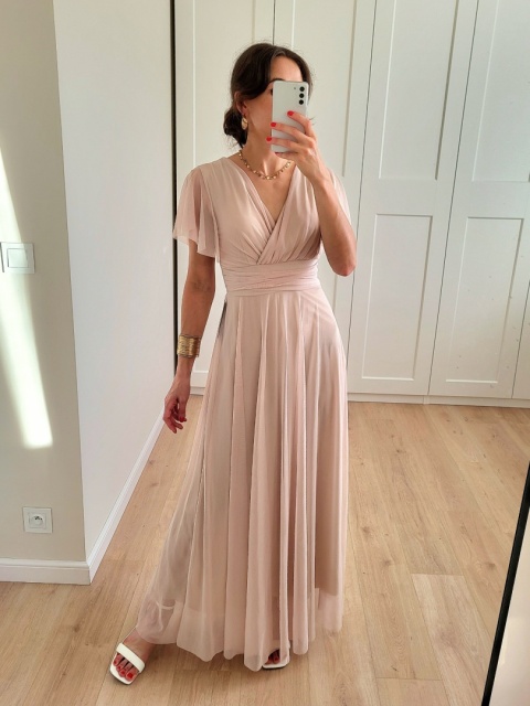 Tiulowa długa sukienka Latika